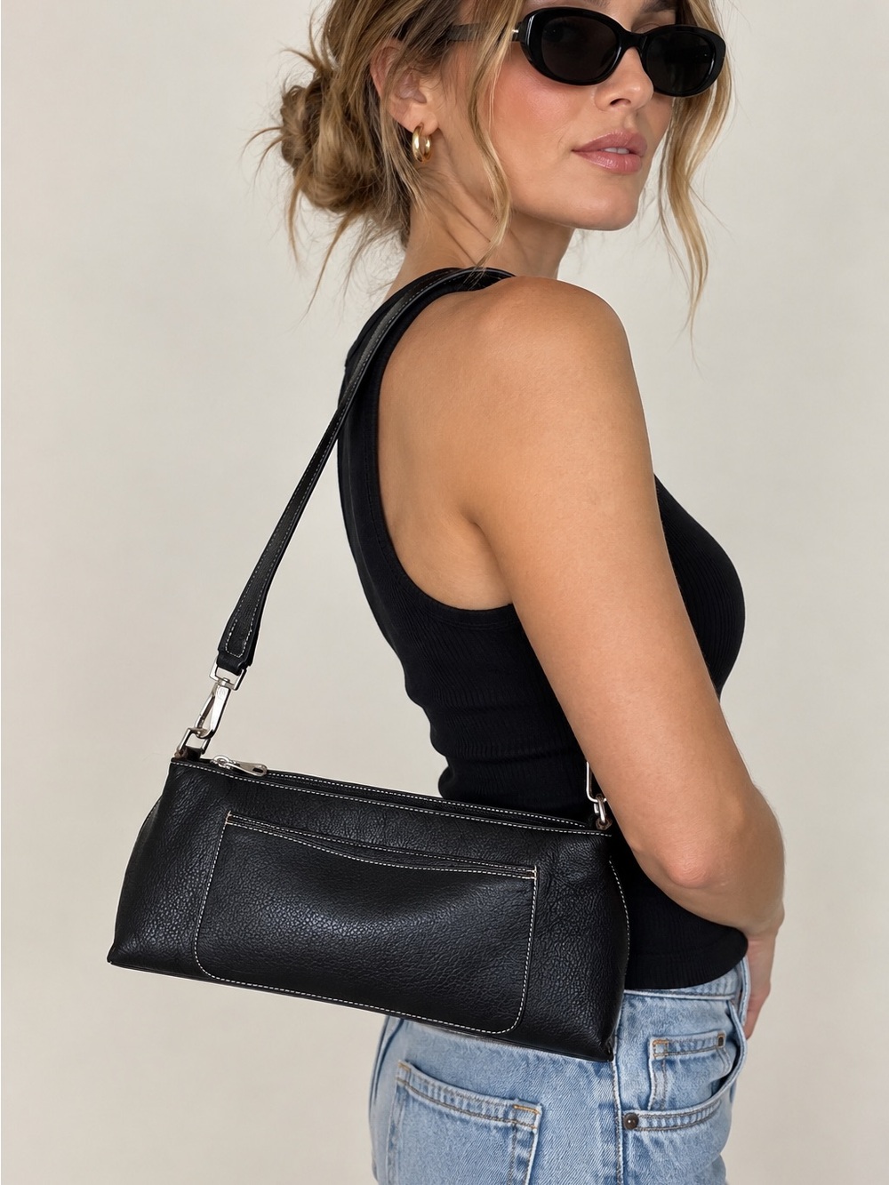 Vintage Y2K 90s Ghibli Black Leather Mini Shoulder Bag